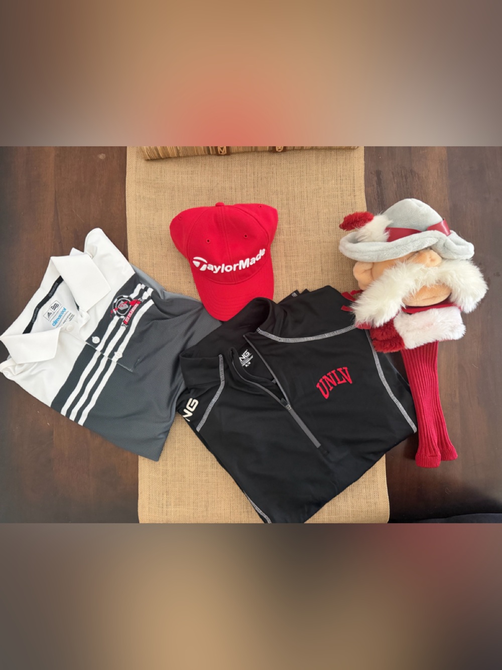 Lot of 4 golf gear- UNLV, Adidas 9 islander Hawaii, Ping,TaylorMade